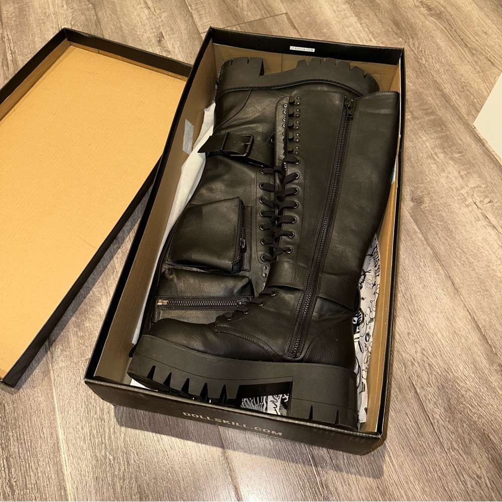 Black Knee-High Combat Boots